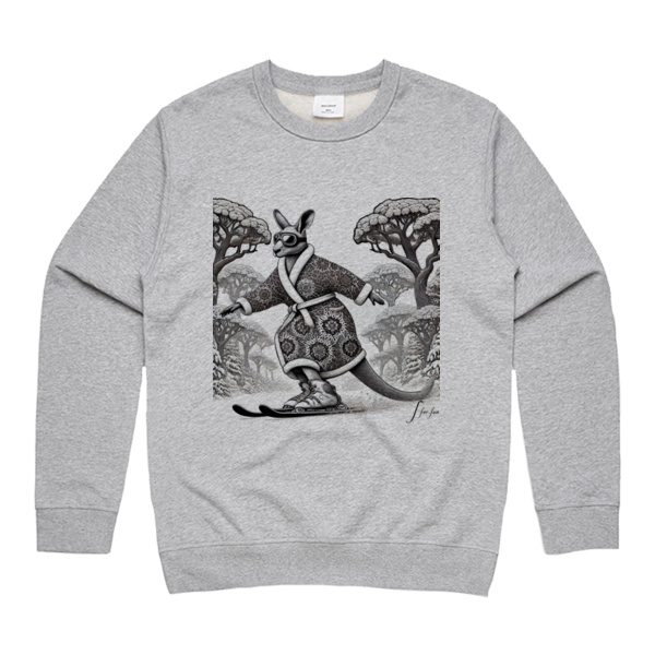 Snow skating kangaroo wearing a Koch-Snowflake-design bathrobe Thumbnail