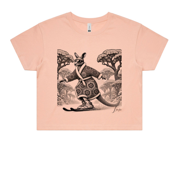 Snow skating kangaroo wearing a Kock-Snowflake-design bathrobe Thumbnail